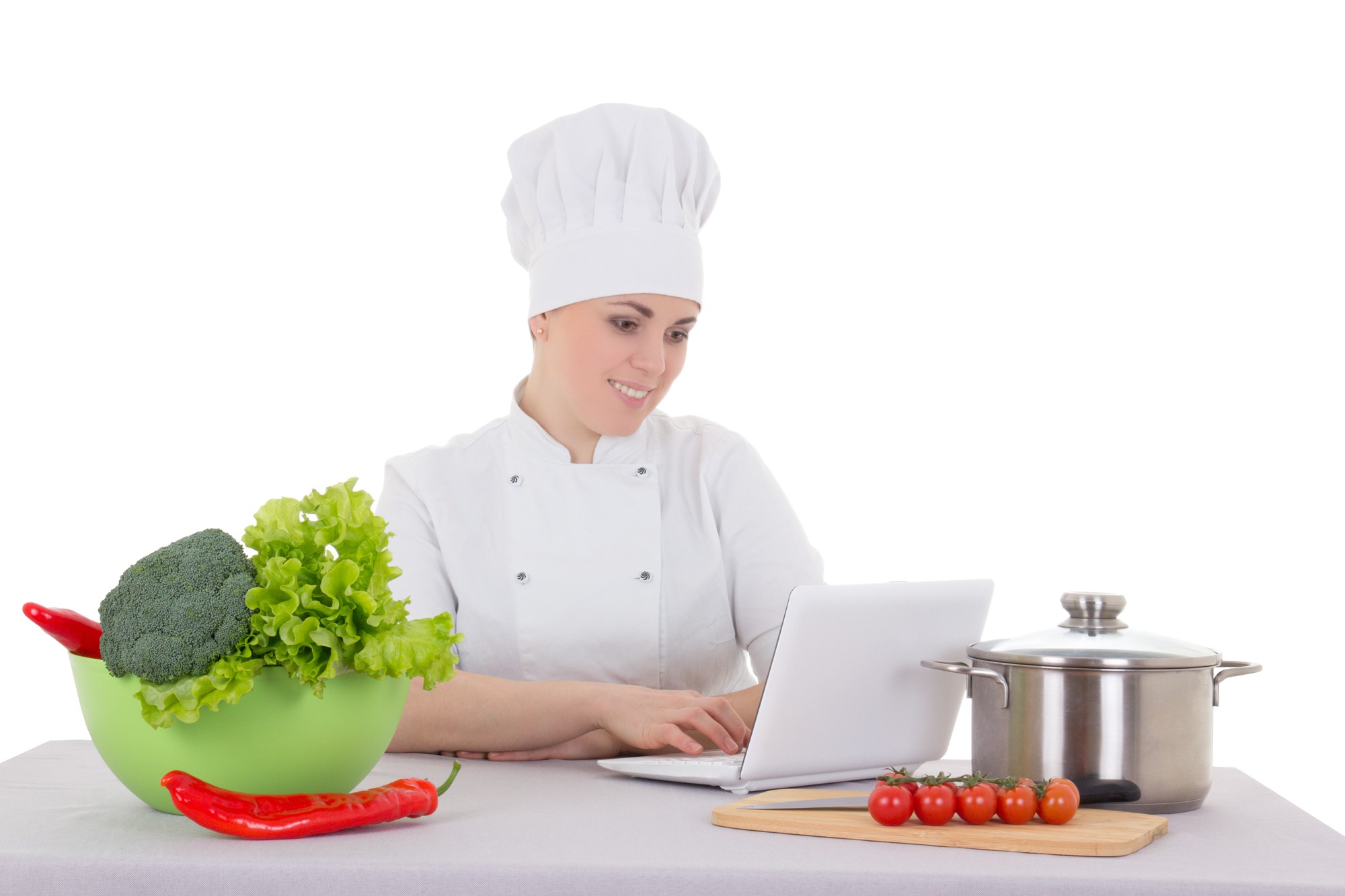 Chef giving online consultation via laptop